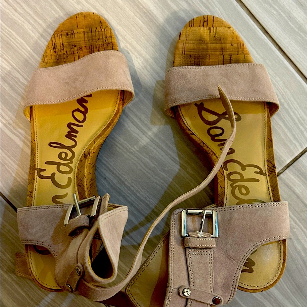 Sam Edelman blush Beige Suede Sandals cork wedge